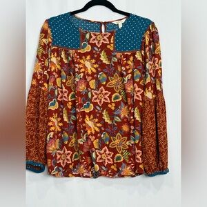 Matilda Jane Clothing Garden Mums Top Women’s Size Lgr Red Orange Floral